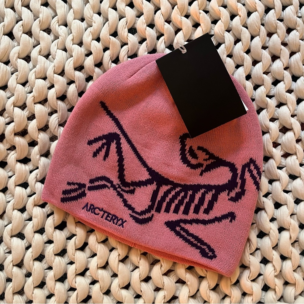 Pink and purple graphic beanie